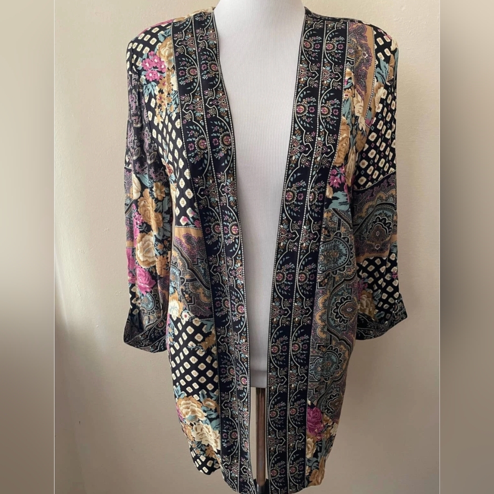 Vintage LADY CAROL* boho Style Kimono Duster Long Sleeve  Size 14